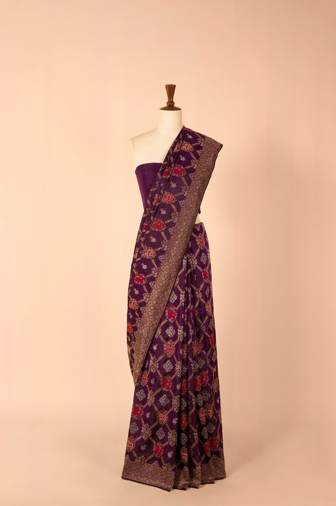 Handwoven Purple Real Zari Silk Sari