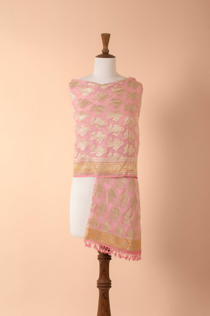 Handwoven Pink Georgette Dupatta