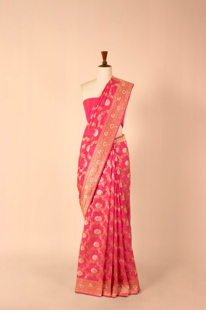 Handwoven Pink Silk Sari