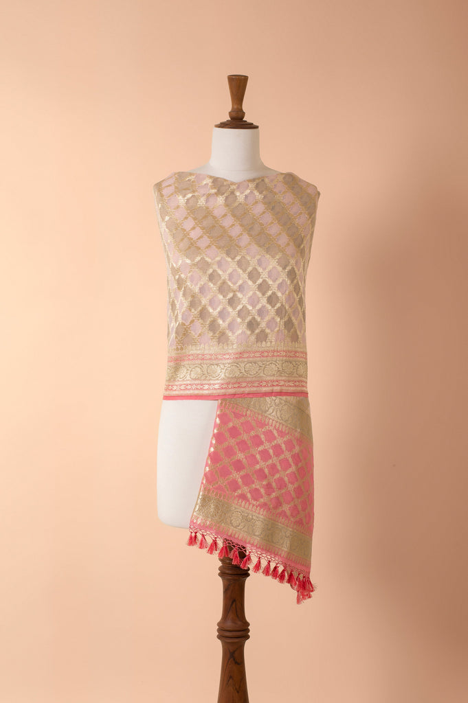 Handwoven Pink Georgette Dupatta
