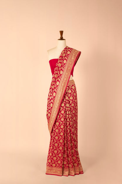 Handwoven Red Georgette Sari