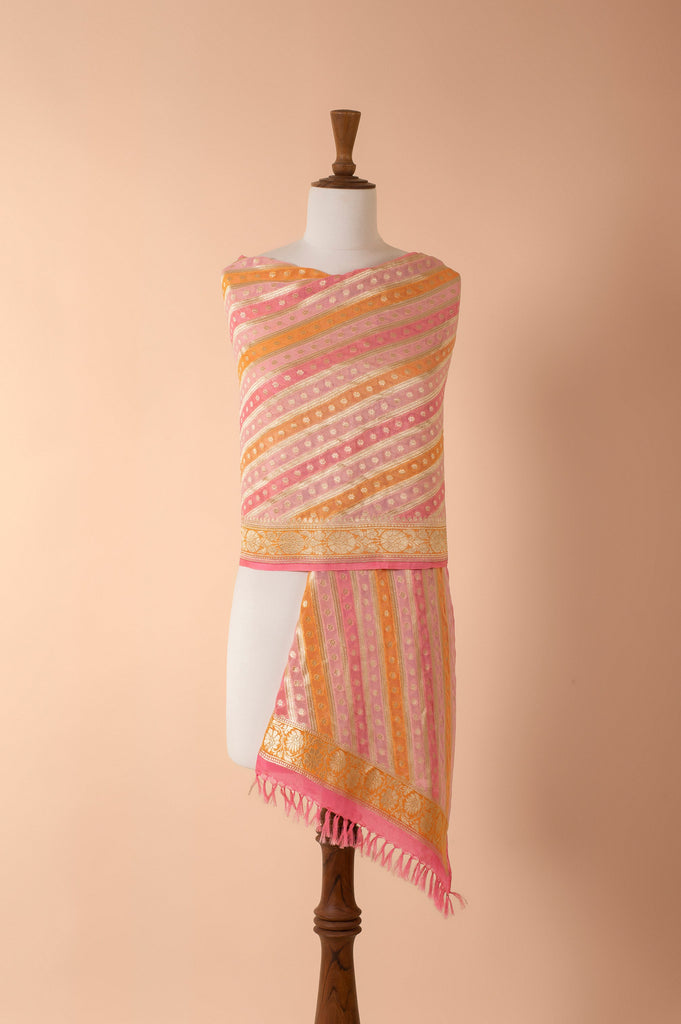 Handwoven Pink Georgette Dupatta