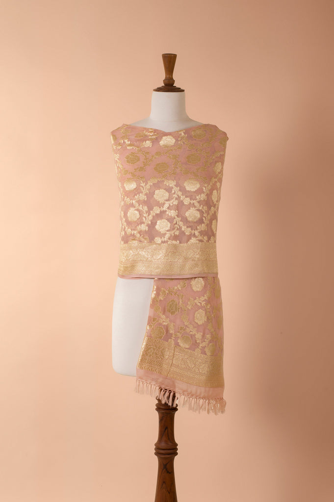 Handwoven Pink Georgette Dupatta