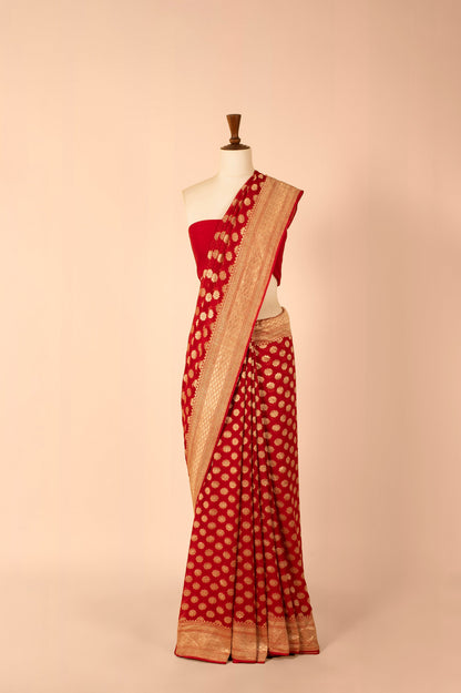 Handwoven Red Georgette Sari