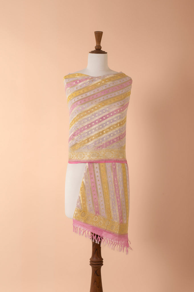 Handwoven Pink Georgette Dupatta