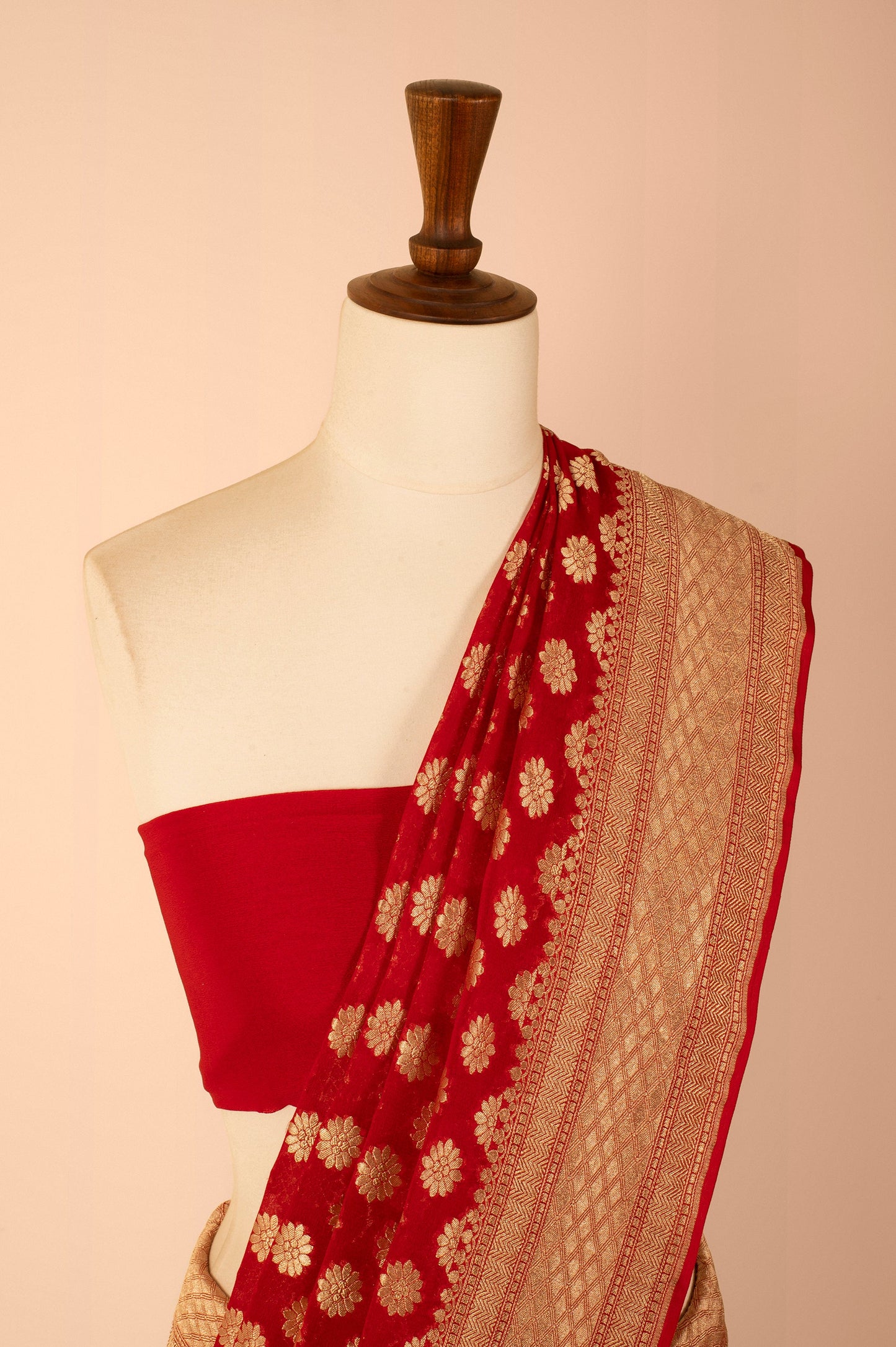 Handwoven Red Georgette Sari