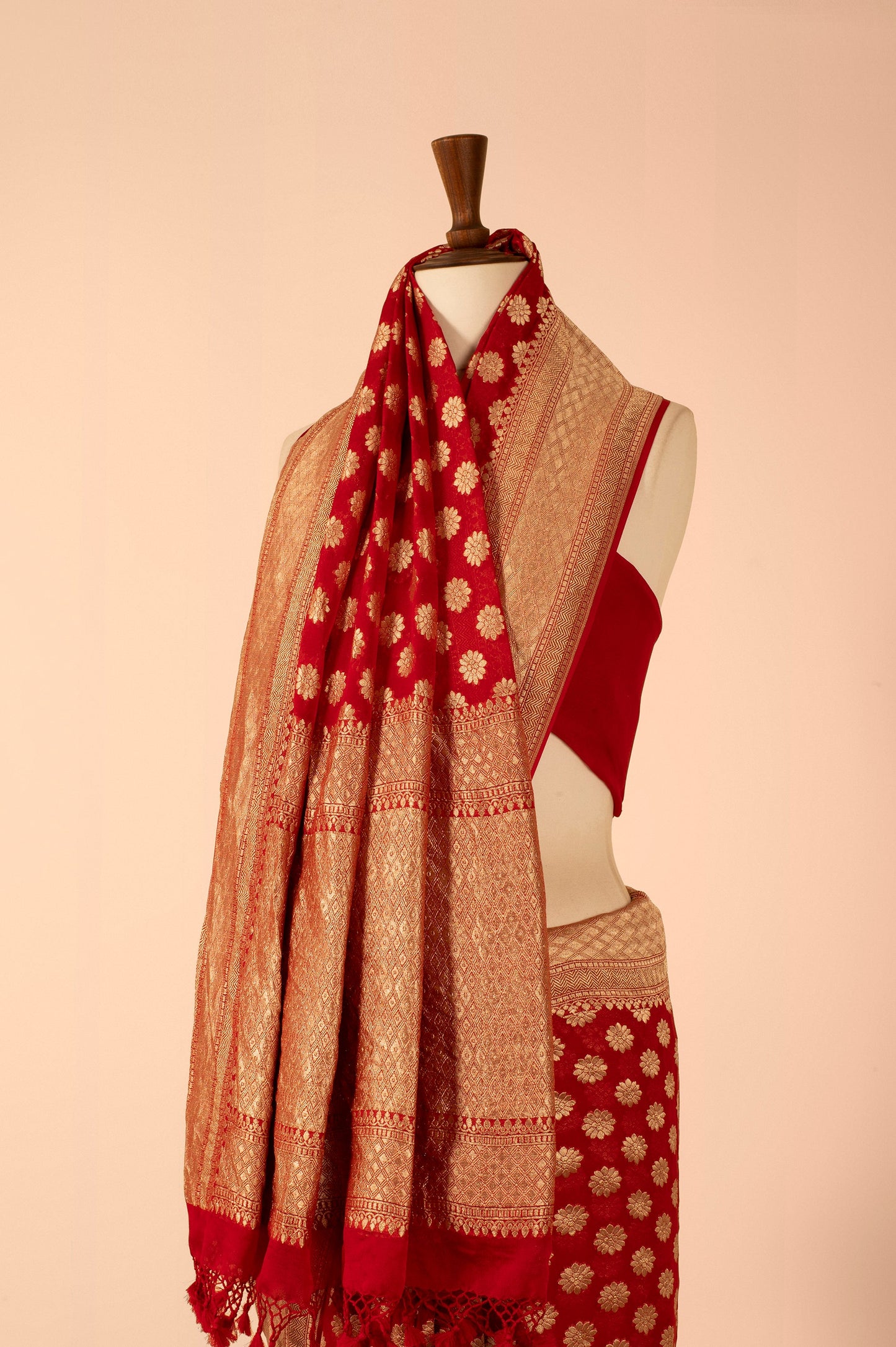 Handwoven Red Georgette Sari