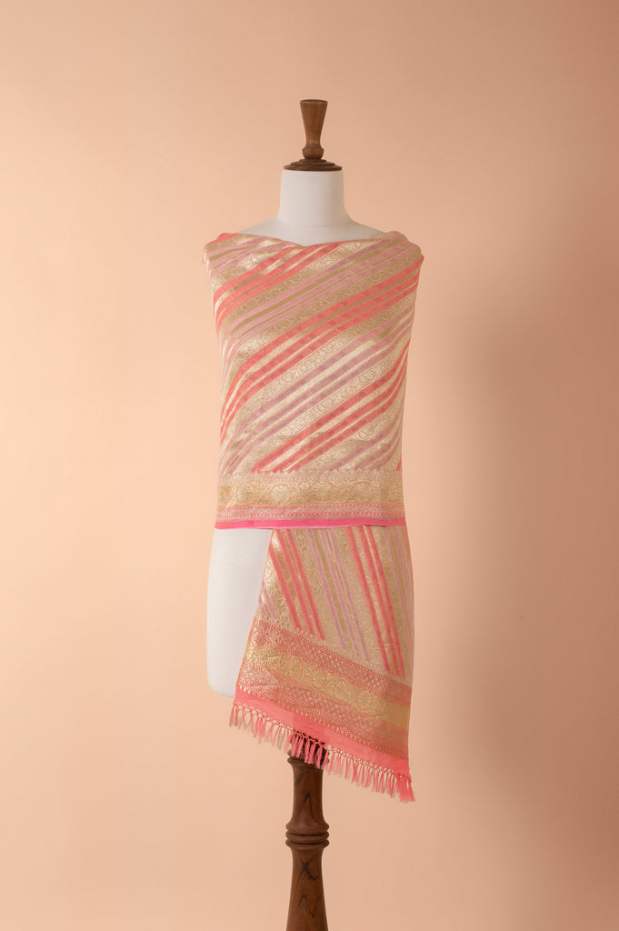 Handwoven Pink Georgette Dupatta