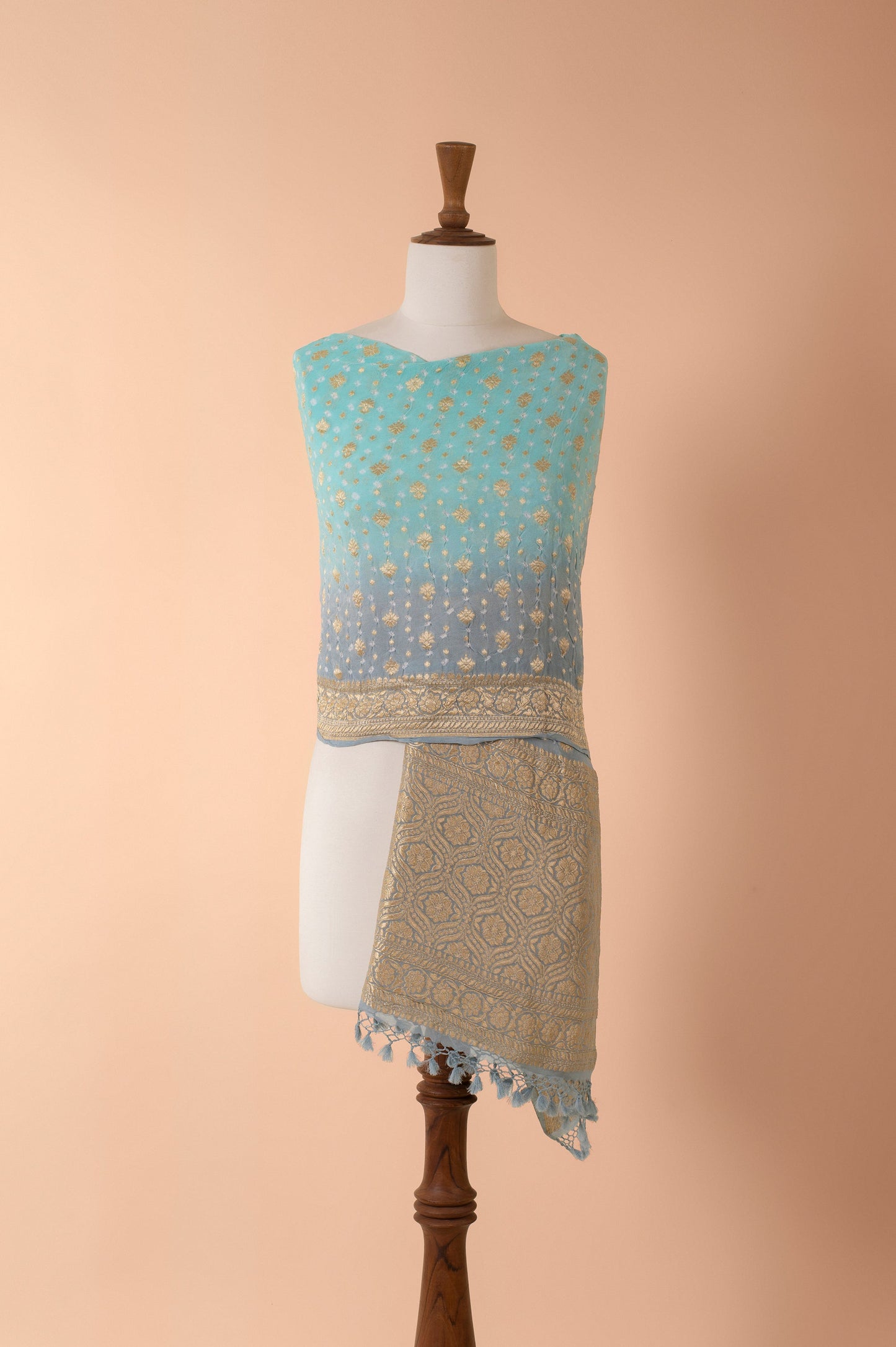 Handwoven Blue Bandhani Dupatta