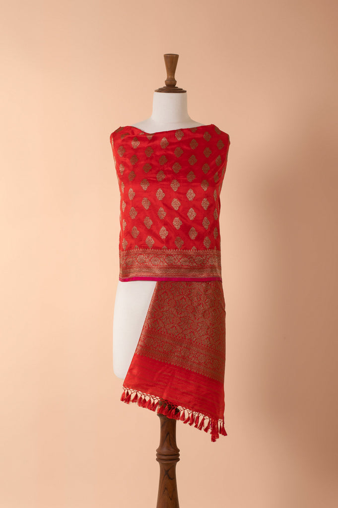 Handwoven Red Silk Dupatta
