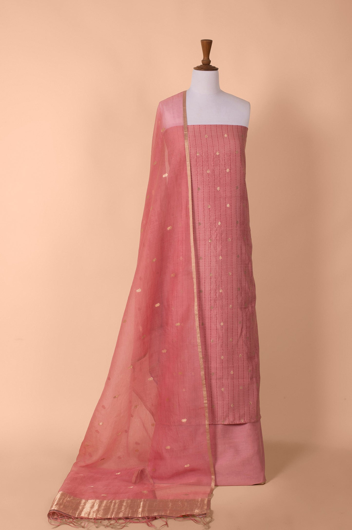 Handwoven Pink Digital Printed Silk Suit Piece