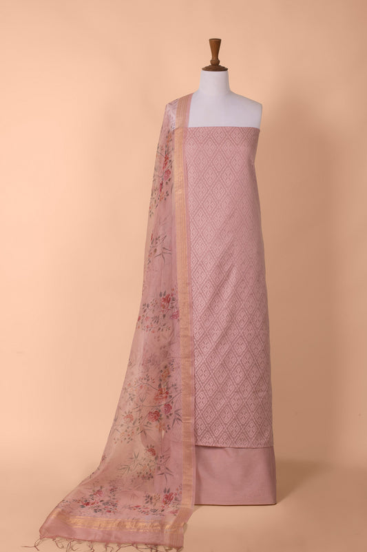 Handwoven Mauve Digital Printed Chanderi Cotton Suit Piece