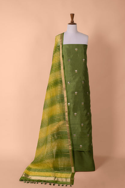 Handwoven Green Silk Suit Piece