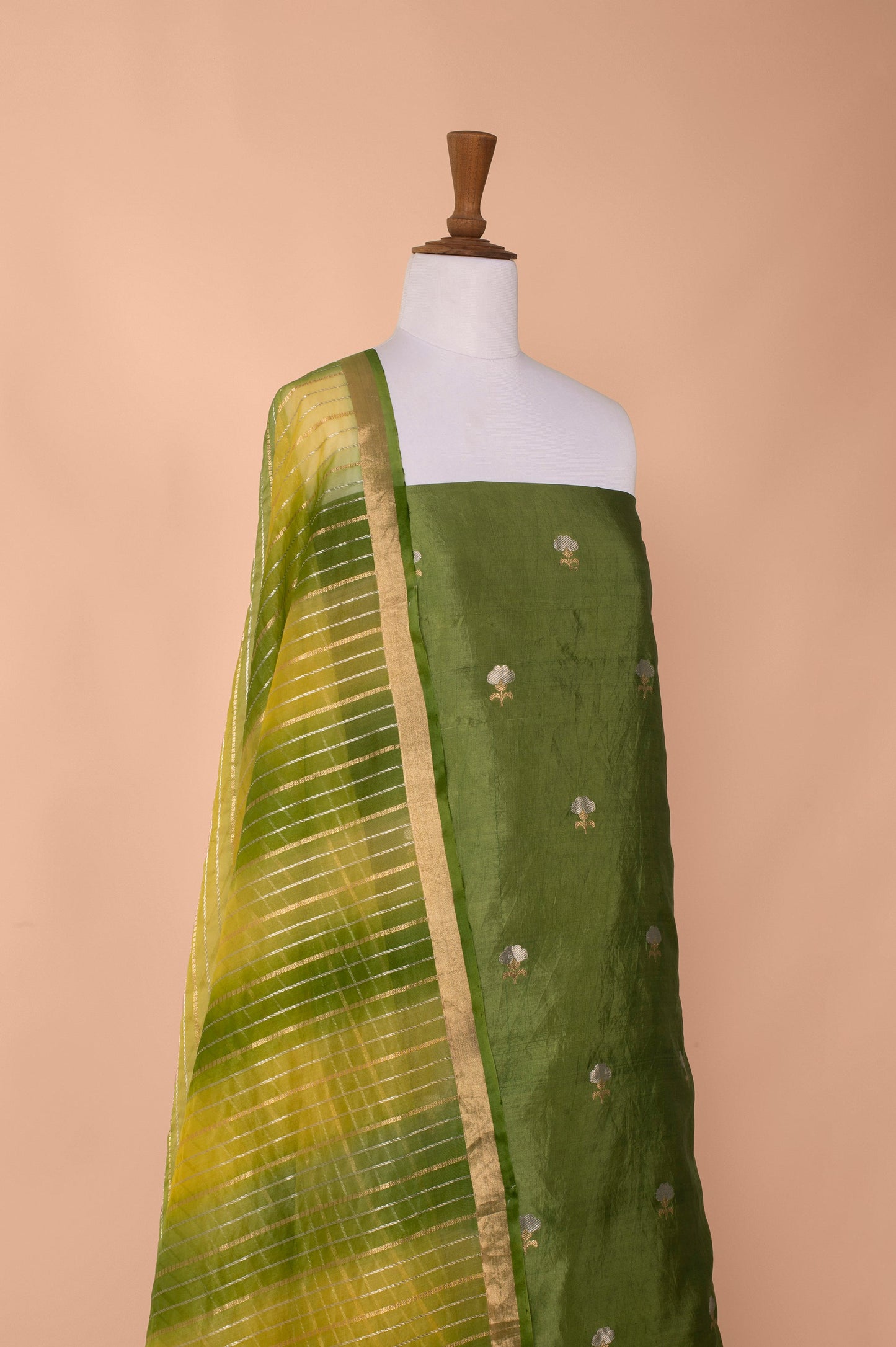 Handwoven Green Silk Suit Piece