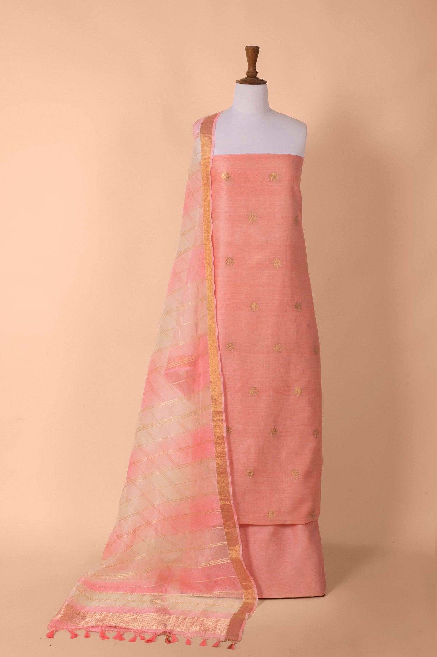 Handwoven Pink Chanderi Cotton Suit Piece