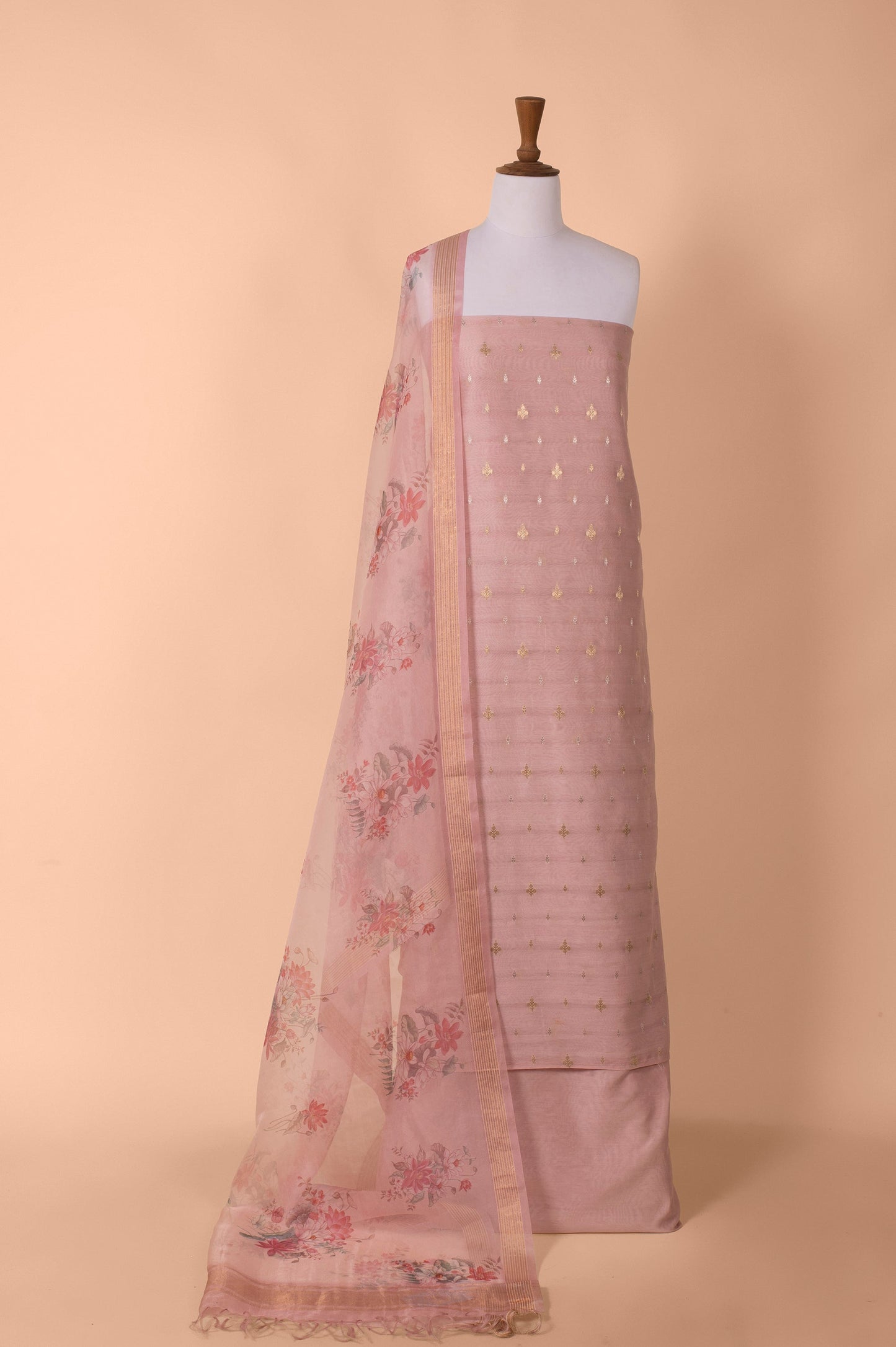 Handwoven Mauve Digital Printed Chanderi Cotton Suit Piece