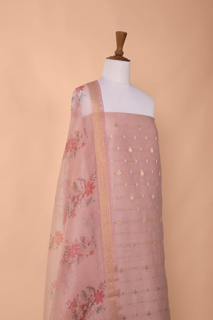 Handwoven Mauve Digital Printed Chanderi Cotton Suit Piece