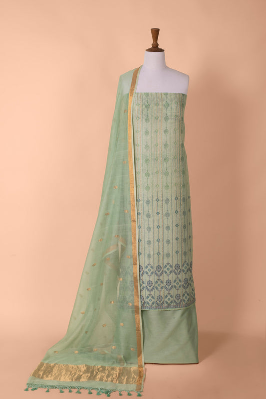 Handwoven Light Green Digital Printed Chanderi Cotton Suit Piece