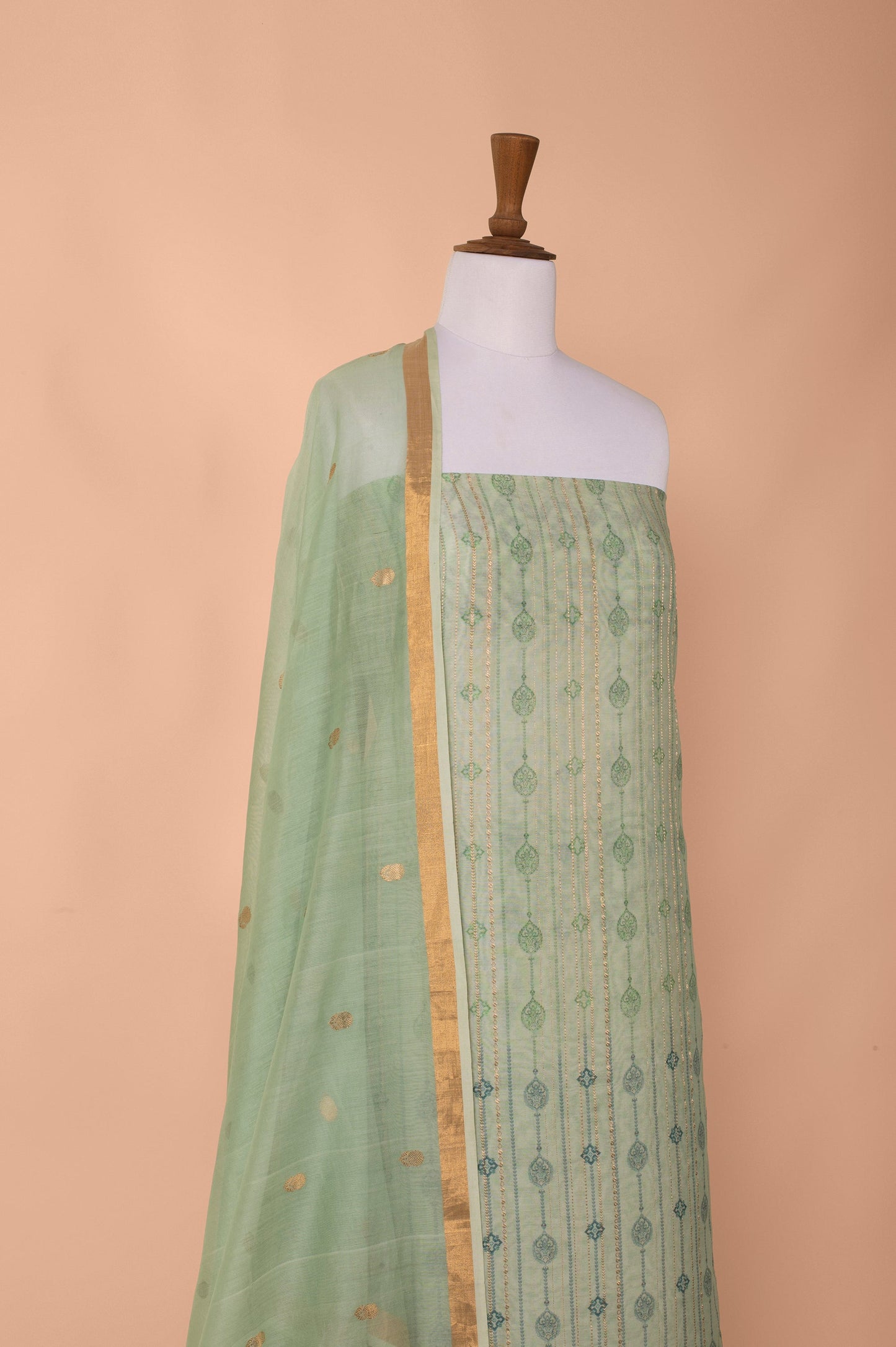 Handwoven Light Green Digital Printed Chanderi Cotton Suit Piece