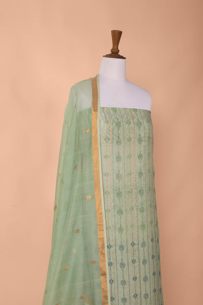 Handwoven Light Green Digital Printed Chanderi Cotton Suit Piece