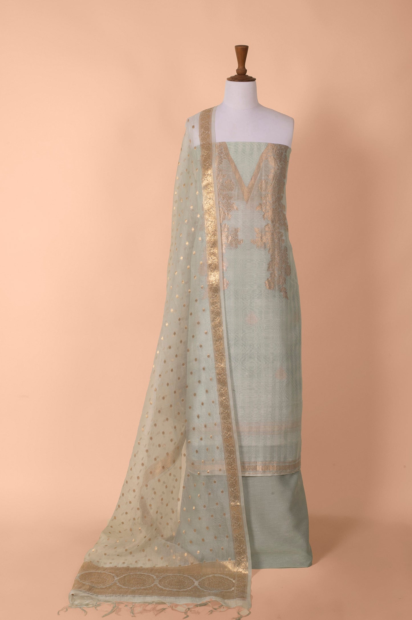 Handwoven Light Blue Chanderi Cotton Suit Piece