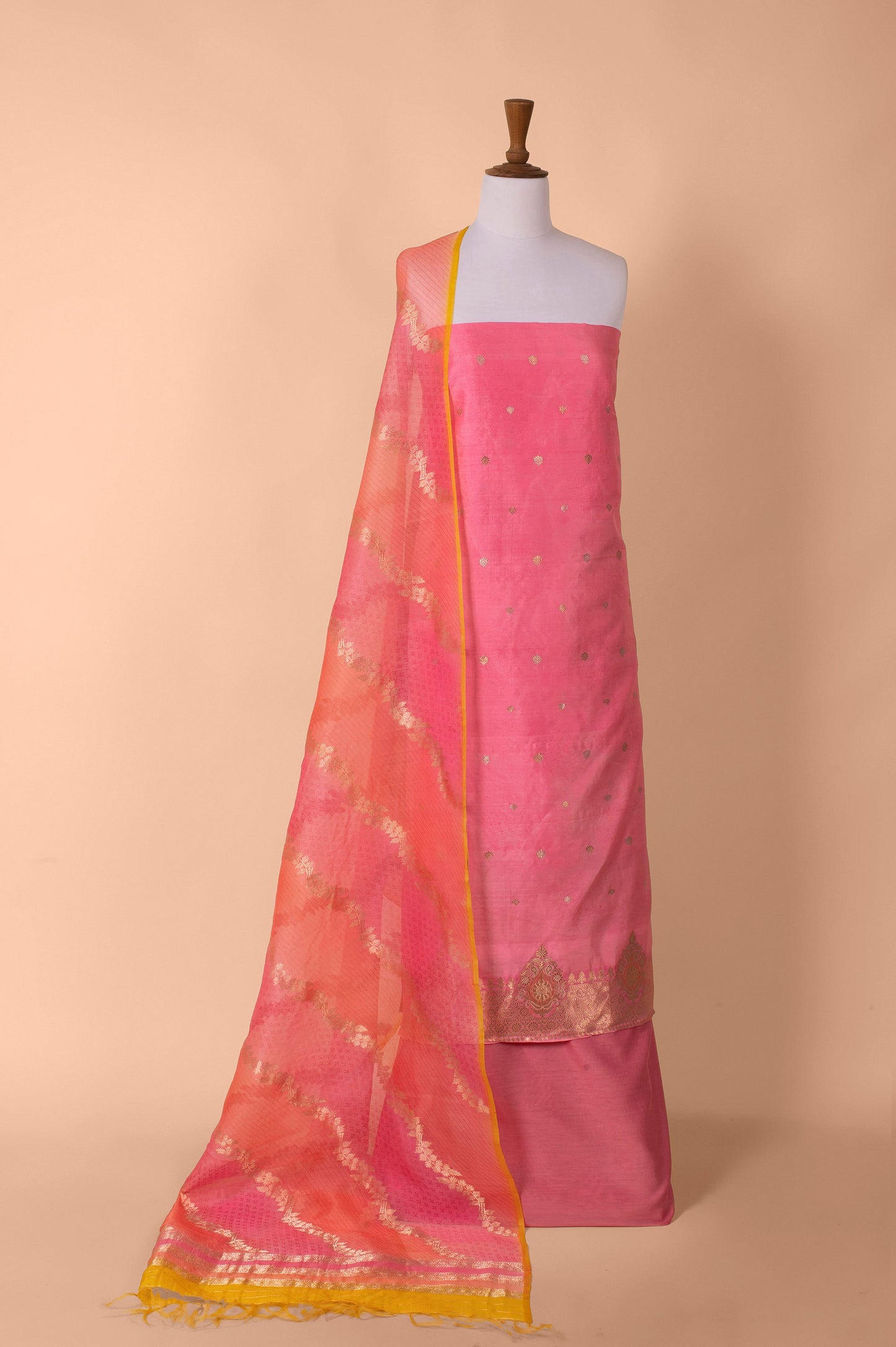 Handwoven Digital Printed Pink Silk Suit Piece