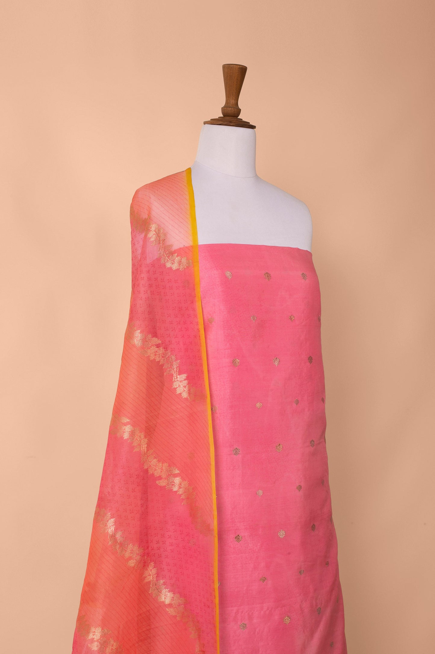 Handwoven Digital Printed Pink Silk Suit Piece