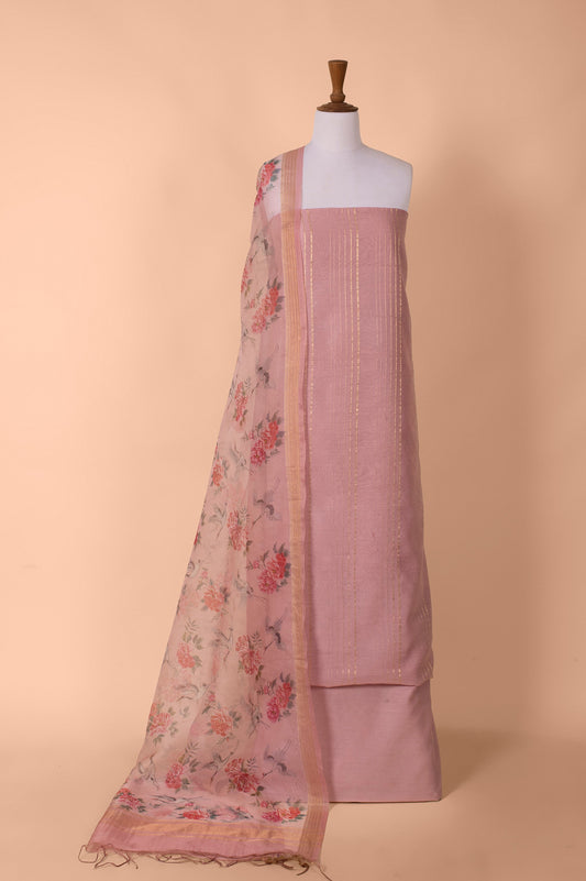 Handwoven Mauve Digital Printed Chanderi Cotton Suit Piece