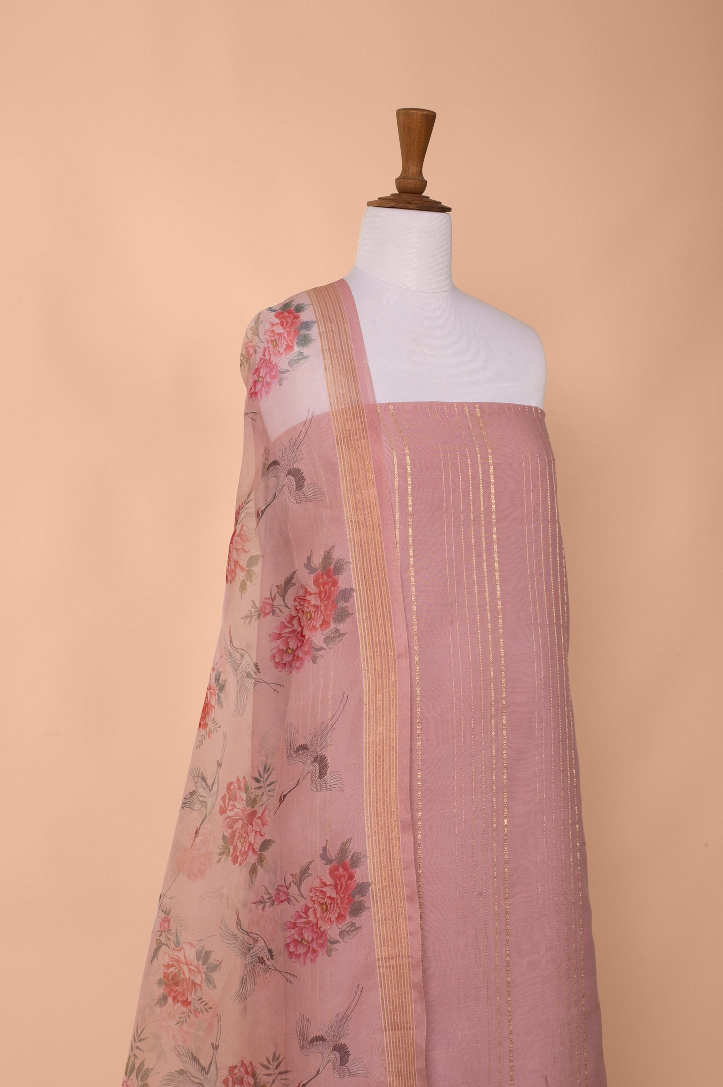 Handwoven Mauve Digital Printed Chanderi Cotton Suit Piece