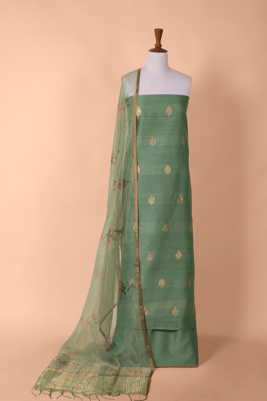 Handwoven Green Chanderi Cotton Suit Piece