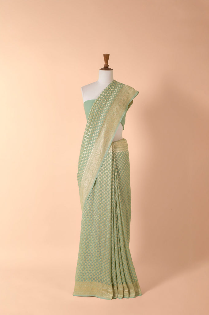 Handwoven Green Georgette Sari