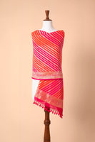 Handwoven Pink and Orange Georgette Dupatta
