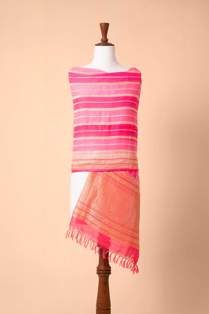 Handwoven Pink Georgette Dupatta