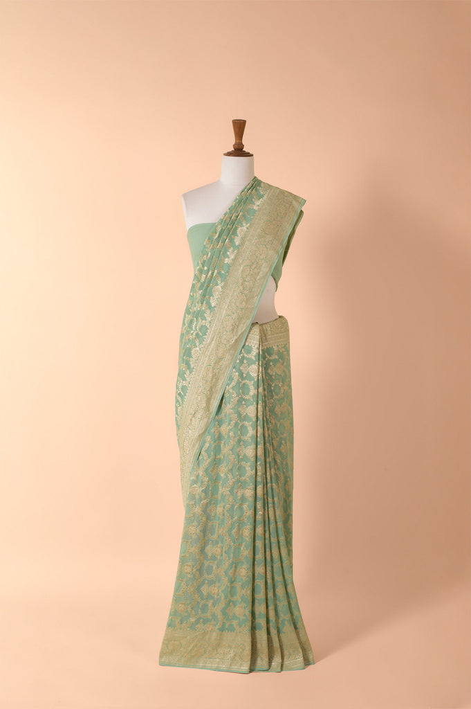 Handwoven Green Georgette Sari