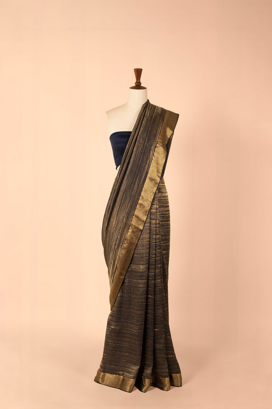 Handwoven Deep Blue Georgette Sari