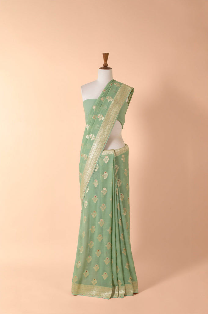 Handwoven Green Georgette Sari