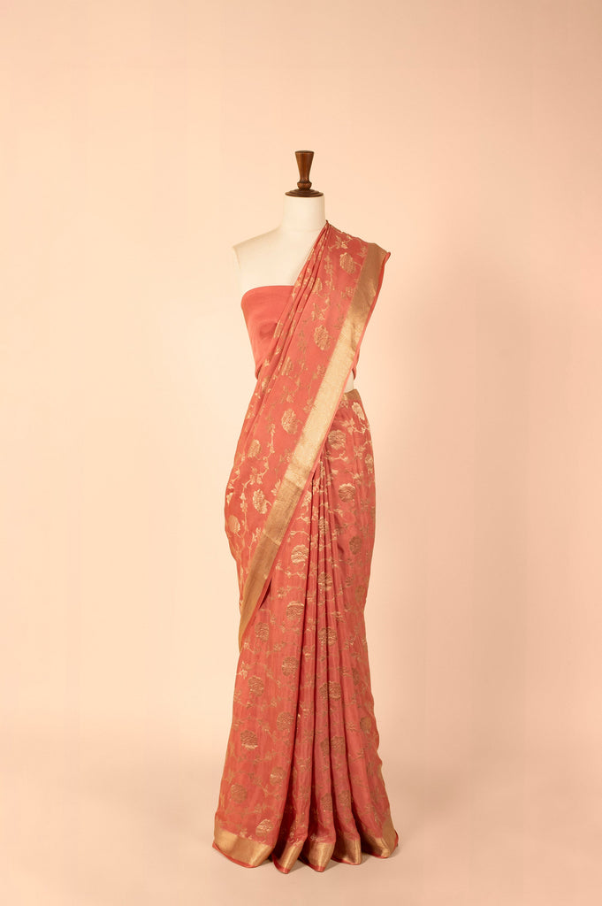 Handwoven Pink Georgette Sari