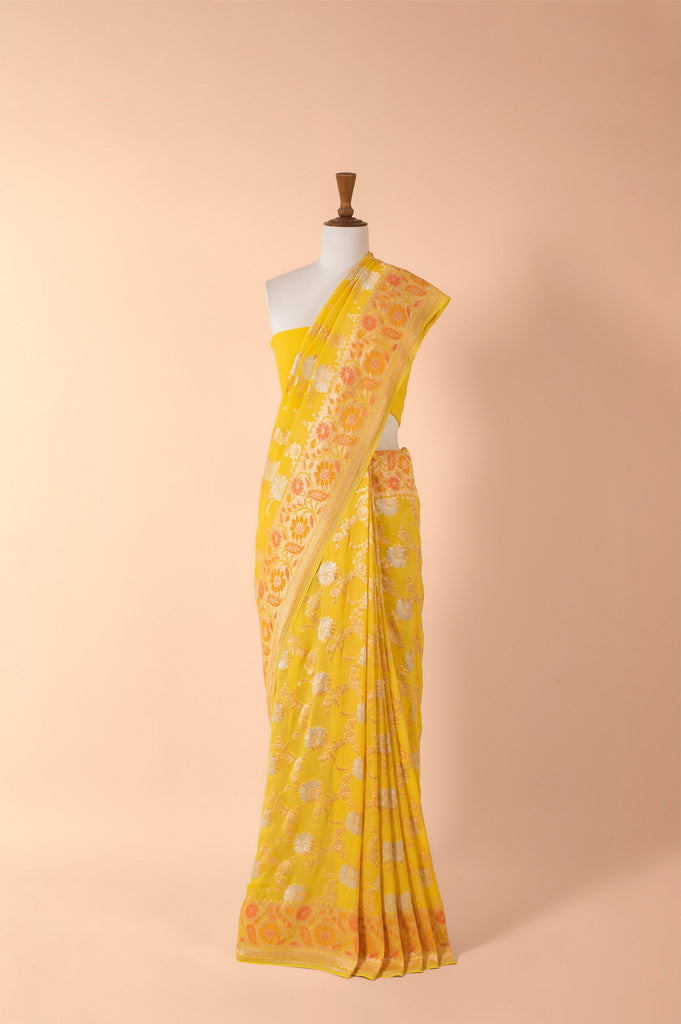 Handwoven Yellow Georgette Sari
