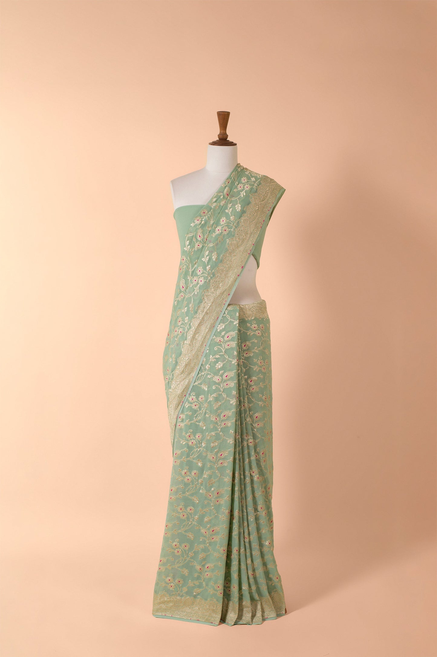 Handwoven Green Georgette Sari