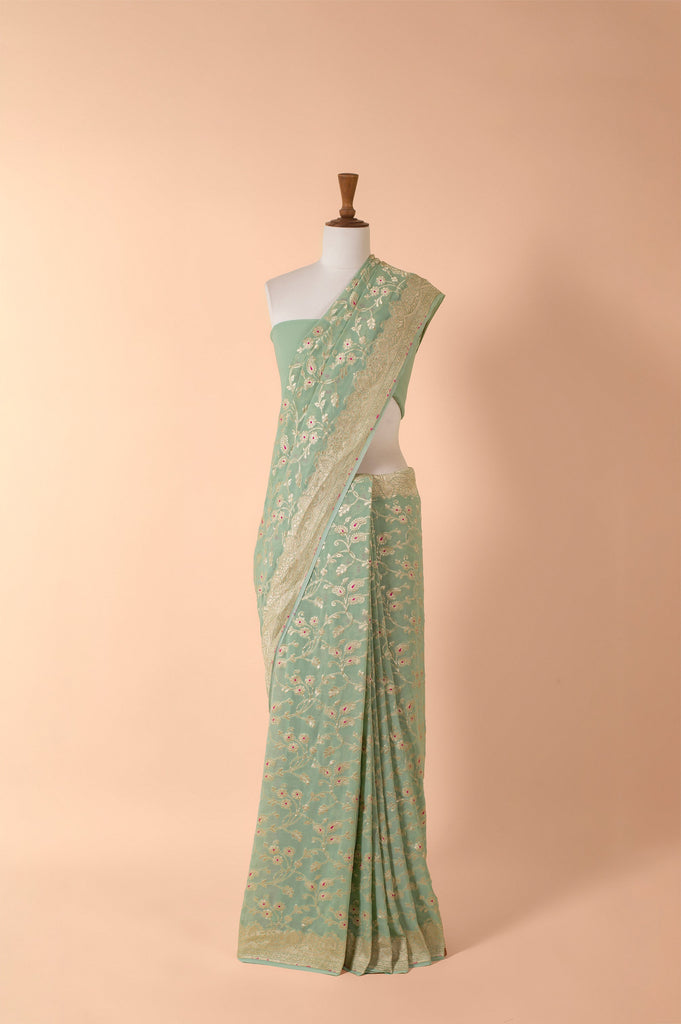 Handwoven Green Georgette Sari