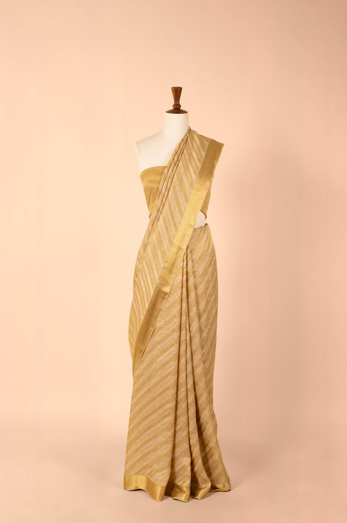Handwoven Cream Georgette Sari