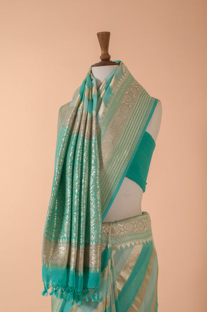 Handwoven Blue Georgette Sari