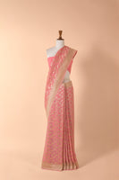 Handwoven Pink Georgette Sari