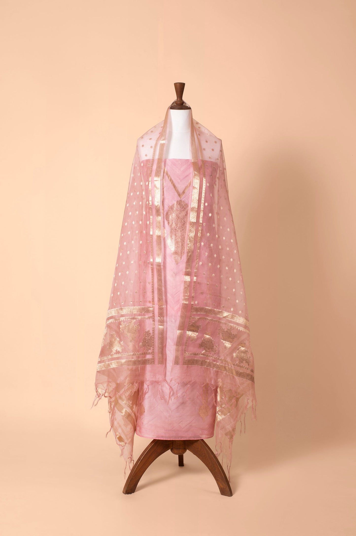 Handwoven French Pink Chanderi Suit Piece