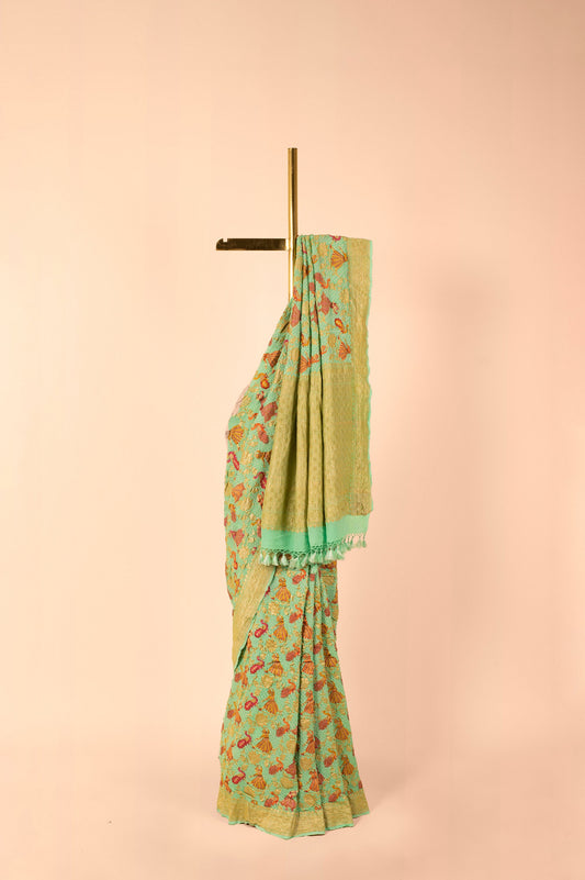 Handwoven Green Bandhani Sari