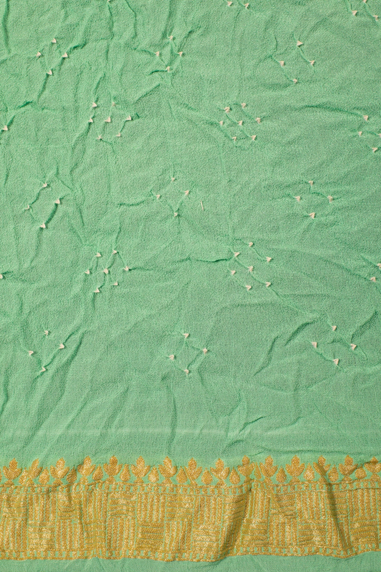 Handwoven Green Bandhani Sari