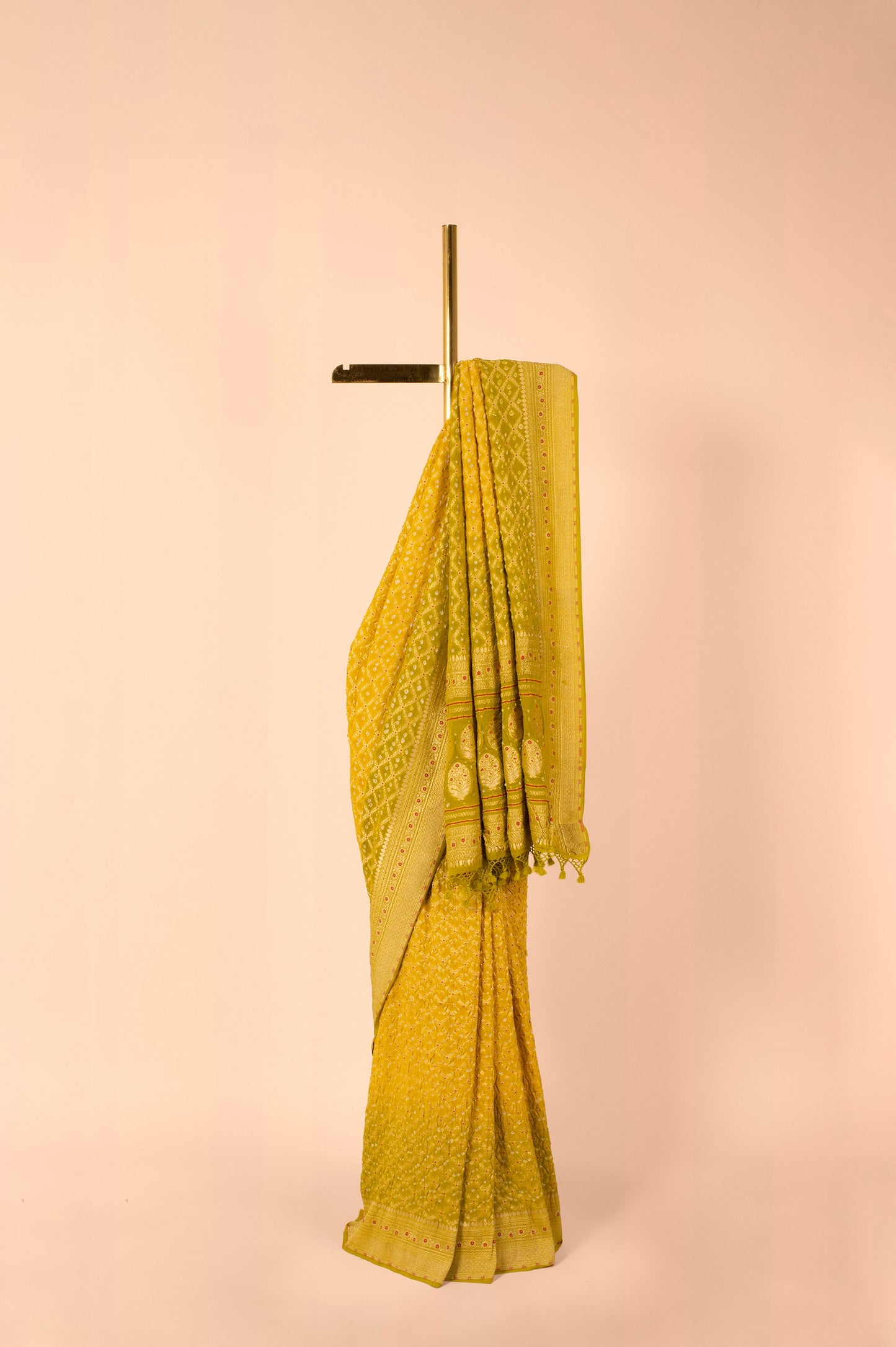 Handwoven Mustard Bandhani Sari