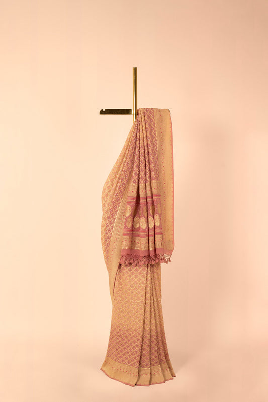 Handwoven Peach Bandhani Sari