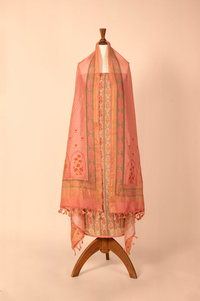 Handwoven Pink Digital Printed Chanderi Suit Piece