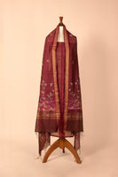 Handwoven Maroon Digital Printed Chanderi Suit Piece